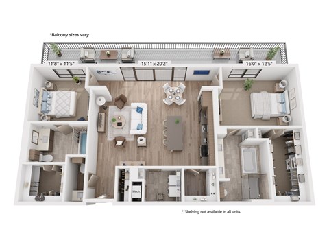 Floor plan for 2 beds, 2 baths, 1526 sqft